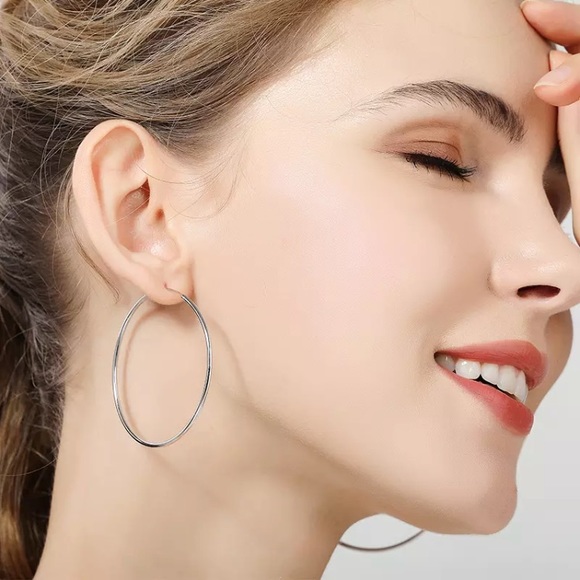 New! Silver Plated Hoop Earrings - Picture 3 of 16